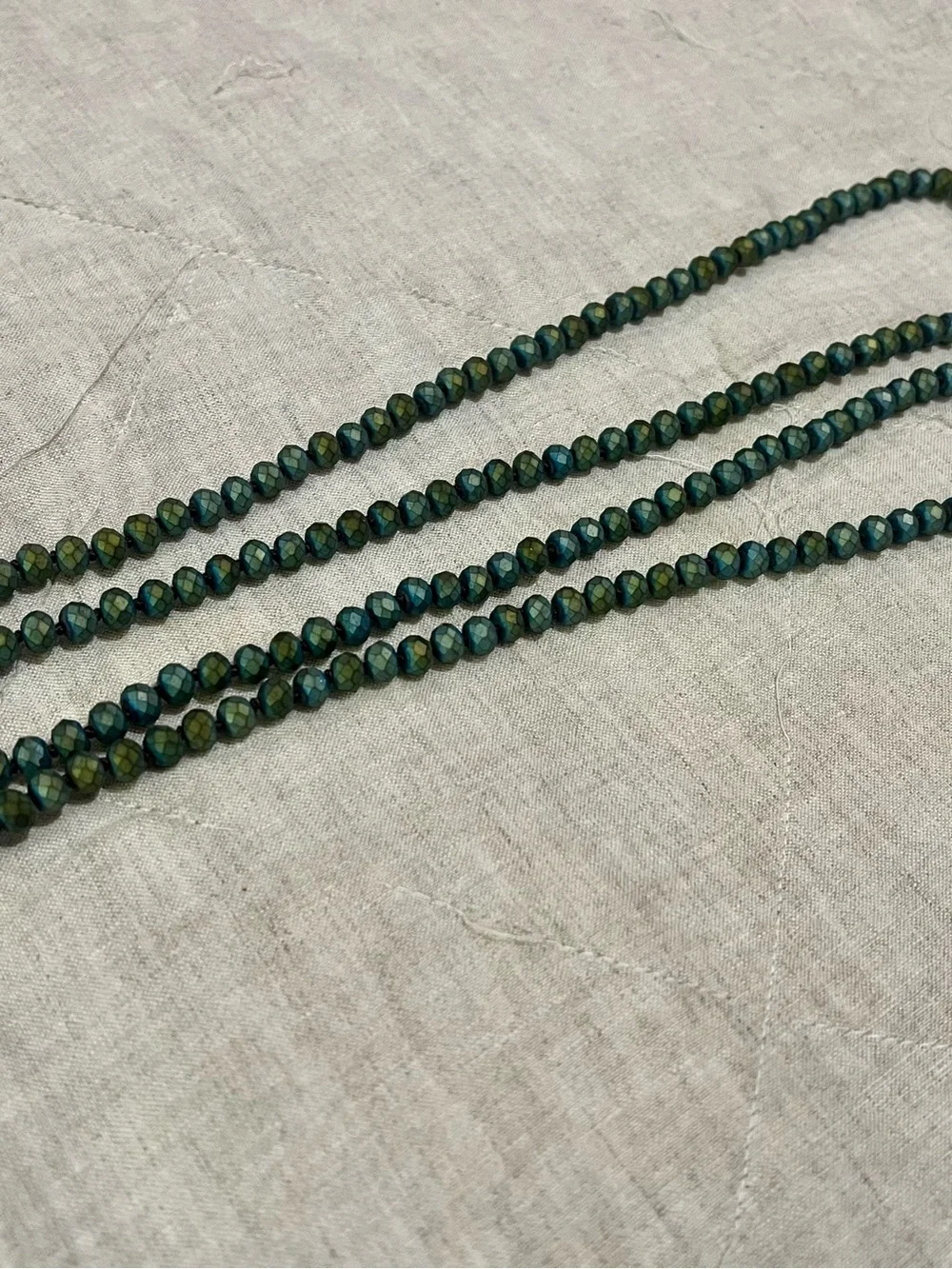 Vintage Necklace Long Iridescent Green Faceted Continuous Strand 56”